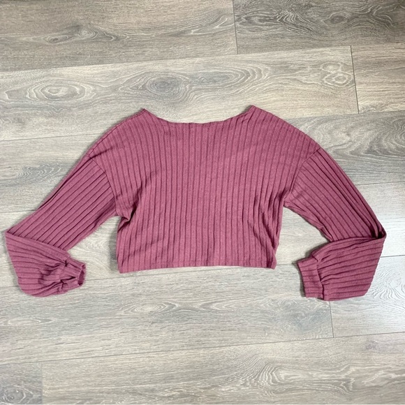 Ardene Women’s Top Long Sleeve Cropped Ribbed Knit Mauve Purple Size Large - Picture 9 of 12